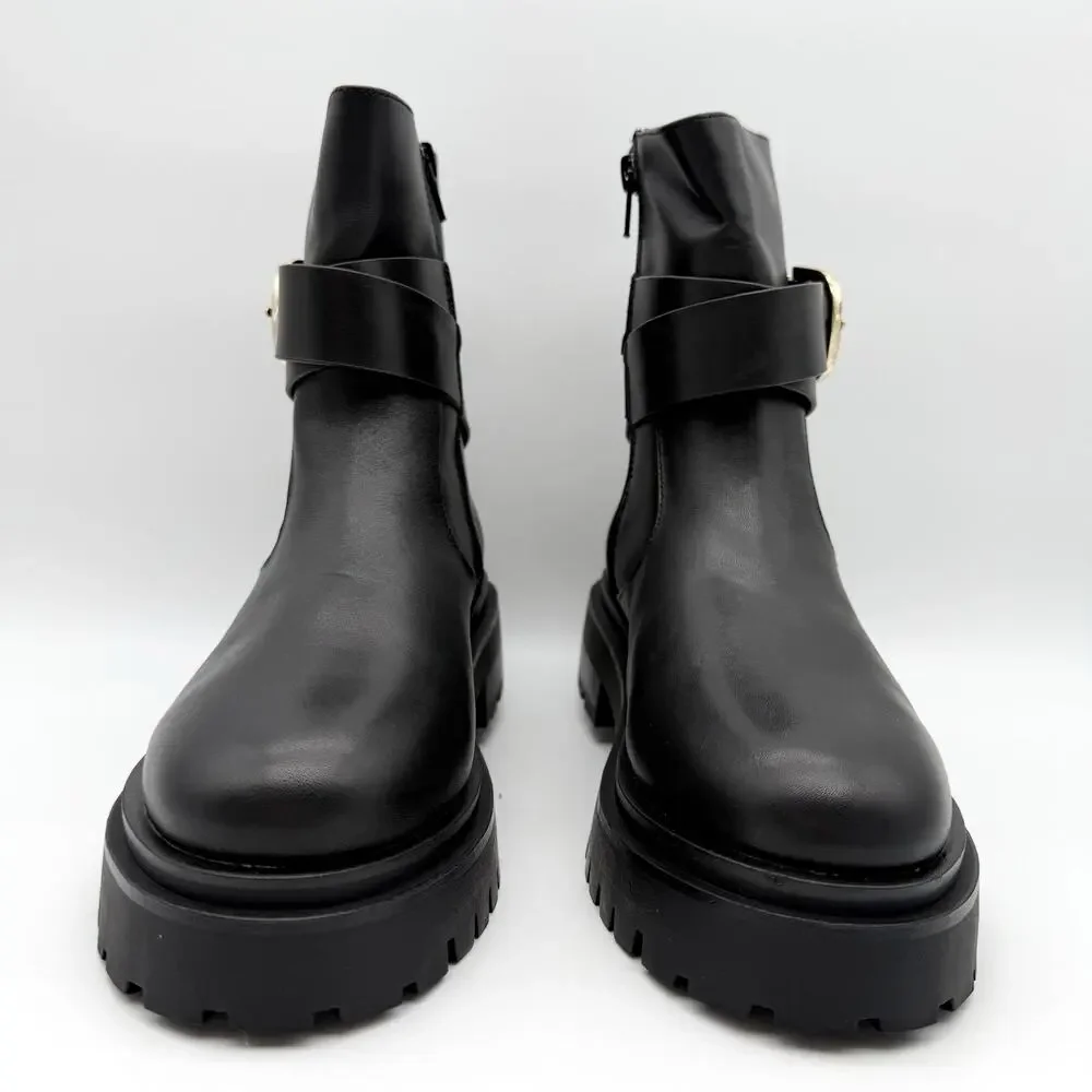 Steve Madden Womens Lonny Ankle Booties US 7.5 EU 38 Black Leather NIB